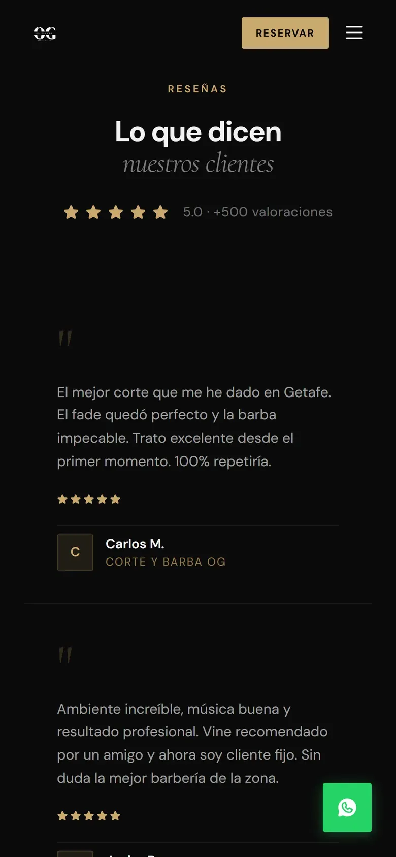 OG Barber Studio's reviews on a phone