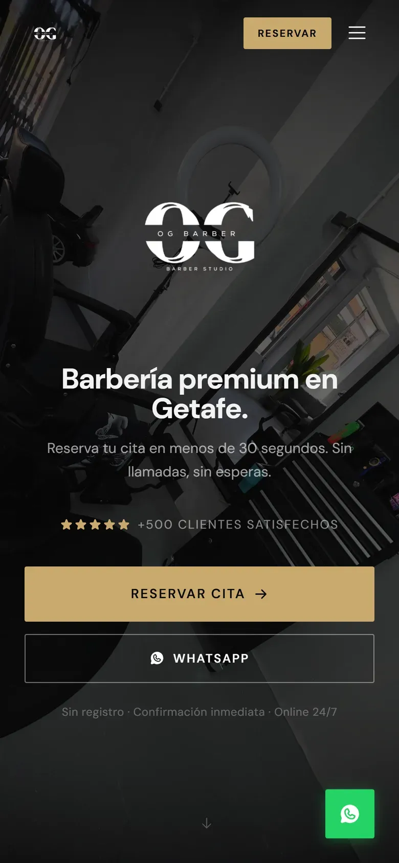 The OG Barber Studio website on a phone